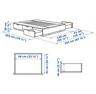 Estructura cama 140x200cm con 6 cajones