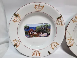 Juego 2 Platos Porcelana Decorados Cisnes