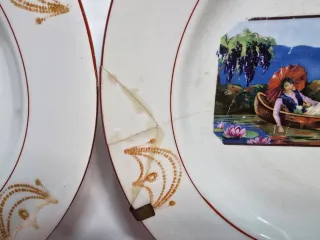 Juego 2 Platos Porcelana Decorados Cisnes