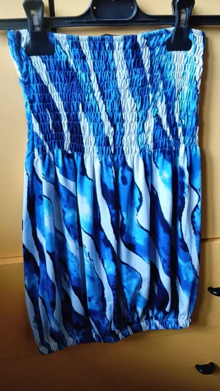 Abito donna a fascia fantasia blu e bianca