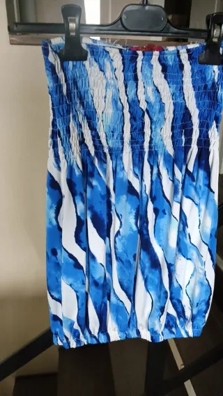 Abito donna a fascia fantasia blu e bianca