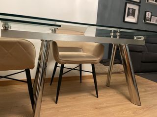 Mesa comedor cristal extensible acero porte inclu