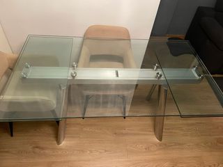 Mesa comedor cristal extensible acero porte inclu