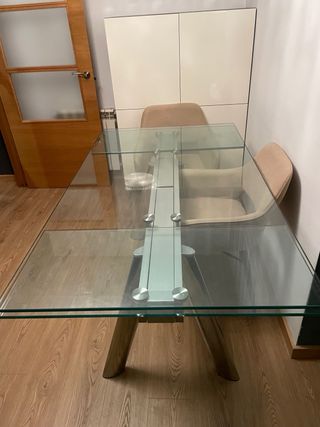 Mesa comedor cristal extensible acero porte inclu