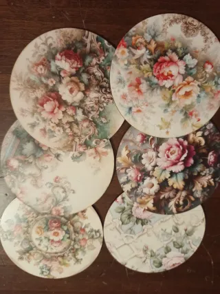 Set 6 Sottobicchieri Legno Floreale