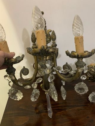 Coppia Applique Bronzo Cristallo Vintage