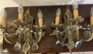 Coppia Applique Bronzo Cristallo Vintage