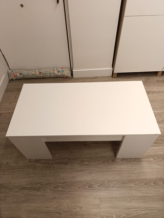 Mesa centro elevable blanca madera