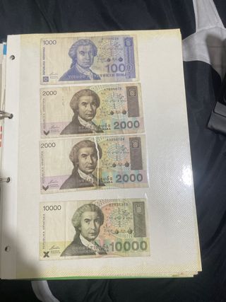 Billetes antiguos Croacia 1000, 2000, 10000