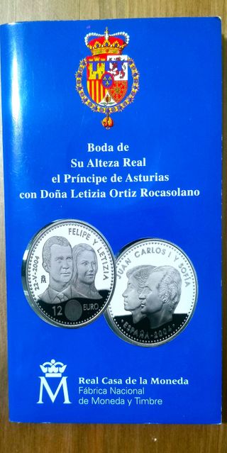 Moneda de 12€, Felipe y Letizia. Plata en cartera.