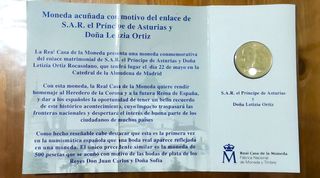 Moneda de 12€, Felipe y Letizia. Plata en cartera.