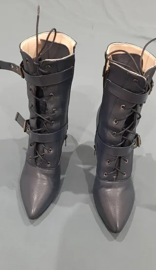 Botines de cuero azul tacón 9cm talla 47