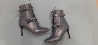 Botines de cuero azul tacón 9cm talla 47