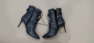 Botines de cuero azul tacón 9cm talla 47