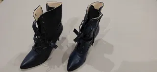 Botines de cuero azul tacón 9cm talla 47