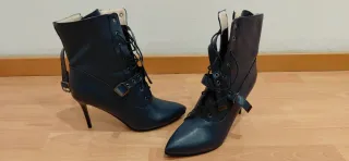 Botines de cuero azul tacón 9cm talla 47