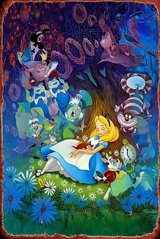 Cartel Metálico Vintage Alicia País Maravillas