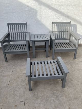Conjunto 2 sillones, mesa y asiento auxiliar