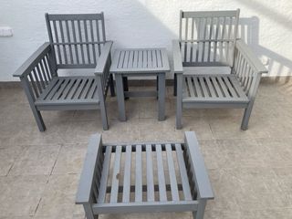 Conjunto 2 sillones, mesa y asiento auxiliar