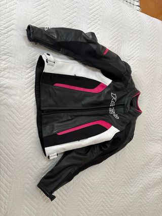 Chaqueta Moto Mujer Negra, Rosa y Blanca