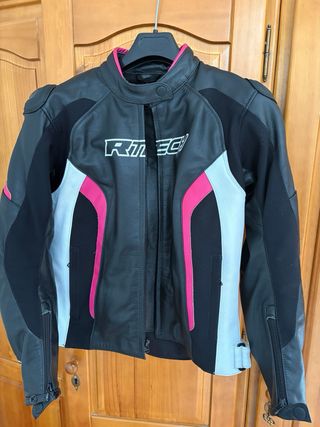 Chaqueta Moto Mujer Negra, Rosa y Blanca