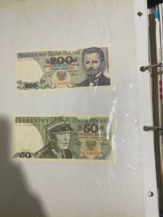 2 Billetes Polacos 200 y 50 Zlotych 1988