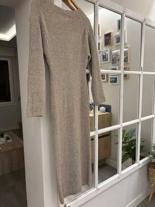 Vestido de punto largo beige/gris