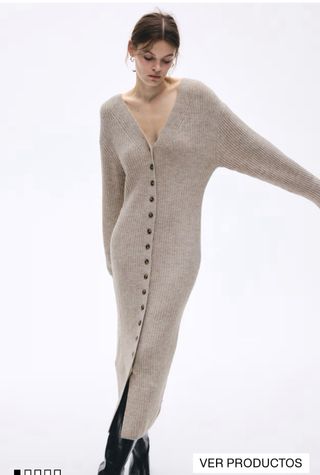 Vestido de punto largo beige/gris