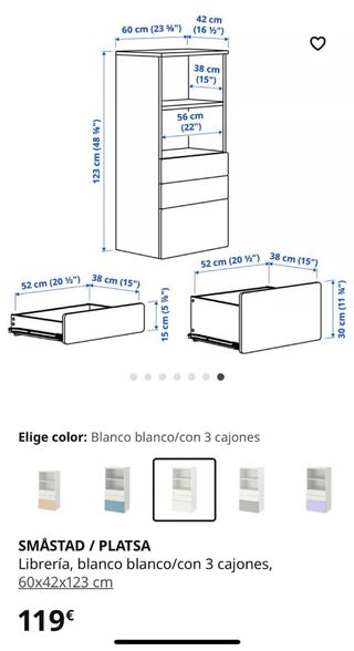 Librería blanca Smastad/Platsa de 3 cajones
