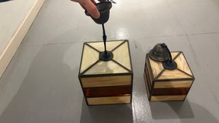 2 Lámparas Tiffany Vidrio Beige/Marrón