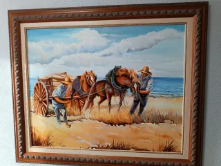 Cuadro pintado a mano: Carro y caballos