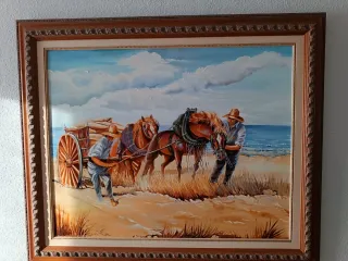 Cuadro pintado a mano: Carro y caballos
