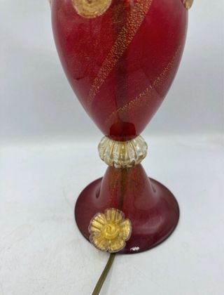 Lampada in vetro di Murano rossa con dettagli oro