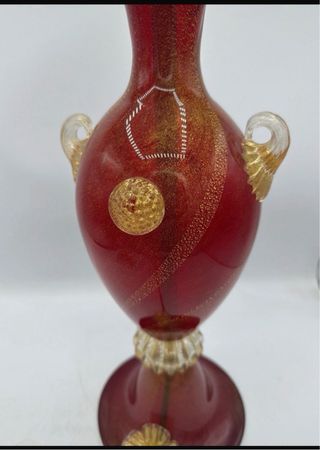 Lampada in vetro di Murano rossa con dettagli oro
