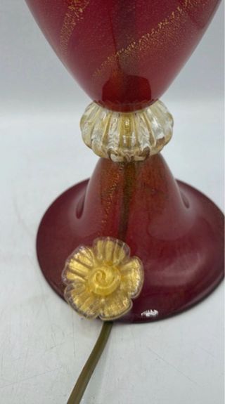 Lampada in vetro di Murano rossa con dettagli oro