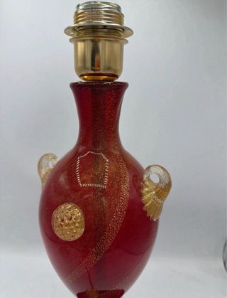 Lampada in vetro di Murano rossa con dettagli oro