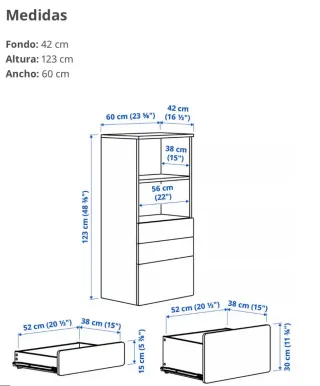 Armario Ikea 3 cajones y estanterías