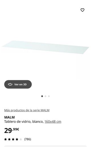 Tablero de vidrio MALM blanco 160x48 cm