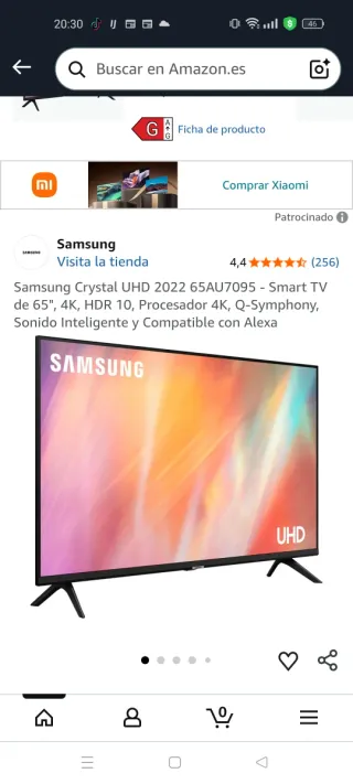 TV 65 PULGADAS Samsung Crystal UHD 65AU7095 Smart