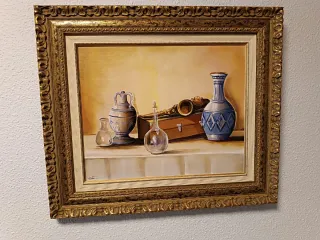 Cuadro pintado a mano con marco dorado