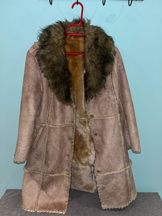 Abrigo largo mujer beige y marrón