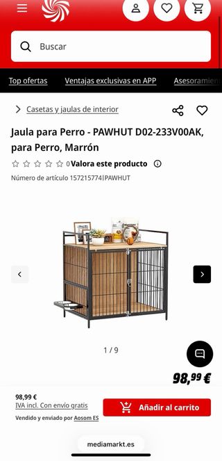 Jaula para perro tipo mueble PawHut