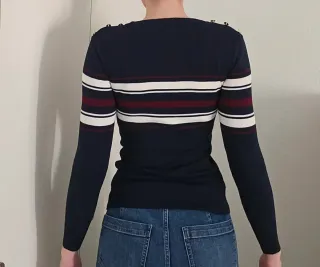 Jersey punto entallado rayas azul marino mujer