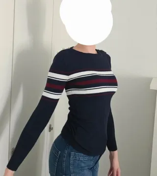 Jersey punto entallado rayas azul marino mujer