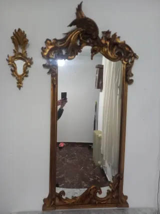 Consola antigua madera y pan de oro con mármol