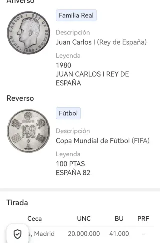 Moneda 100 Pesetas Mundial 82