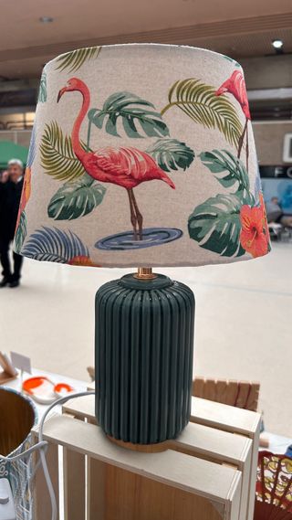 Pantalla lámpara flamencos y hojas tropicales 30 c