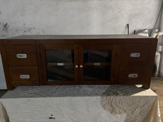 Mueble TV madera y cristal