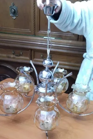 Lámpara colgante  niquelada y cristal