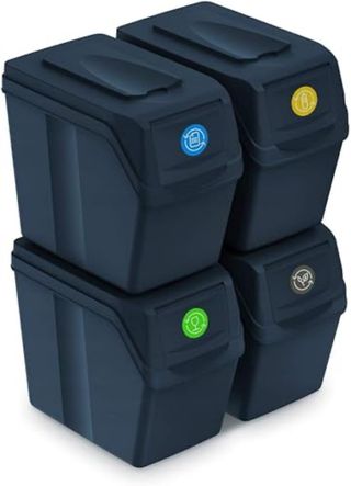 Set de 4 Cubos Reciclaje Plástico Negro Nuevo